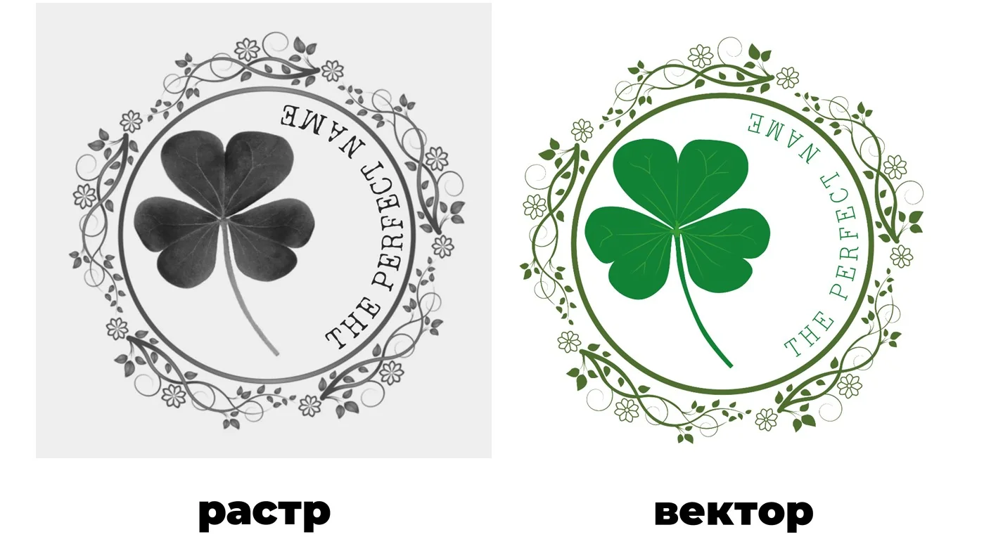 Сравнение растровой и векторной эмблемы с клевером