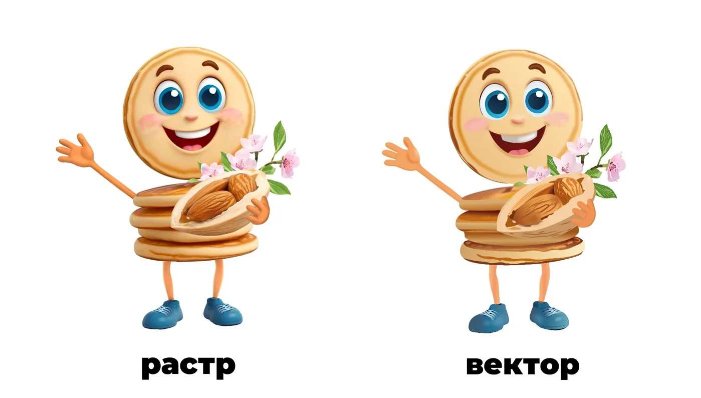 Сравнение растрового и векторного персонажа-бублика