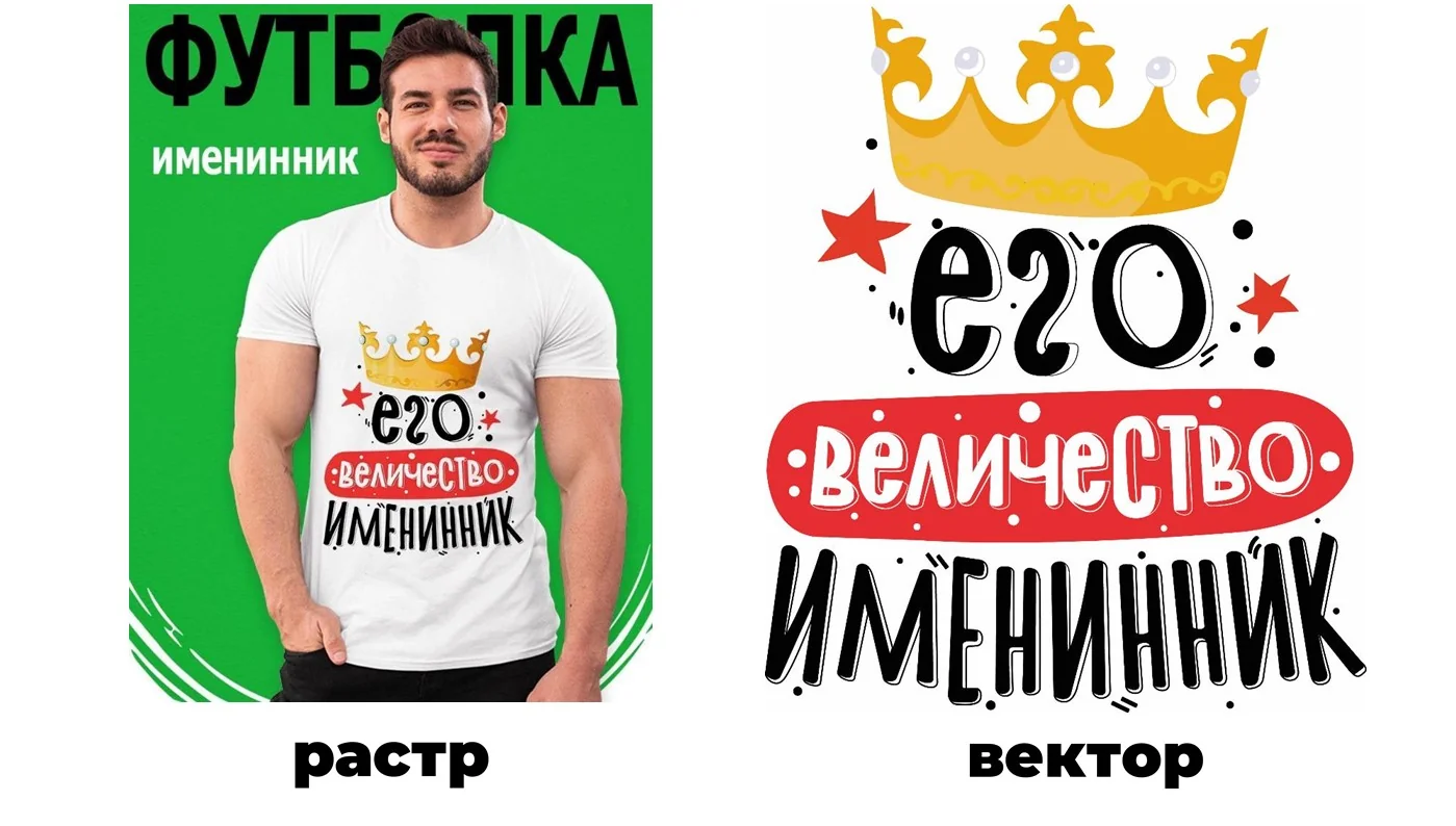 Сравнение готовой футболки и векторного принта