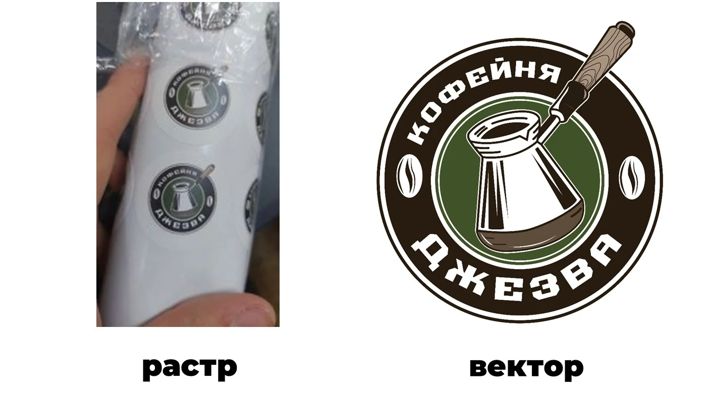 Сравнение исходника и векторной эмблемы кофейни